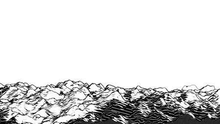 Abstract monochrome engraving drawing ground ocean wavy backgroundのイラスト素材