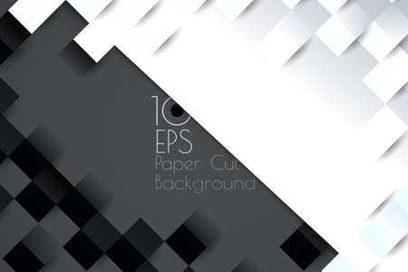 Abstract vector white and black checker color tone with papercut effect background and blank spaceのイラスト素材