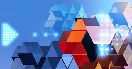Abstract colorful polygonal geometric cubes template graphic background with glowing digital arrow...