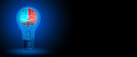 3D rendering illustration glowing human brain with left and right cerebral inside the electric light...
