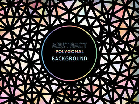 Abstract low poly triangle holographic background in rainbow color tone with black blank space for text copyのイラスト素材