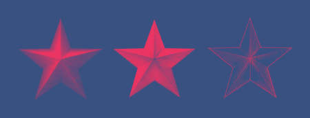 Bright red vintage Engraved drawing Christmas star three glyph style vector illustration isolated on...