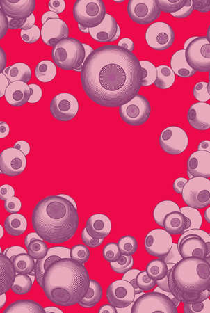 Engraved drawing monochrome crowd of spooky purple eyeball illustration pattern on blank red space banner background for Halloween eventのイラスト素材