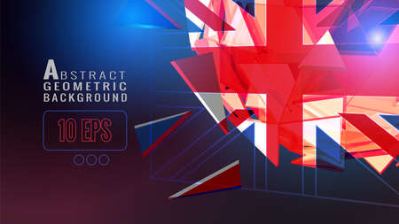 Abstract transparent triangle polygonal United kingdom flag sign sphere glowing on dark space background with future technology culture knowledge or combination and unity conceptualのイラスト素材