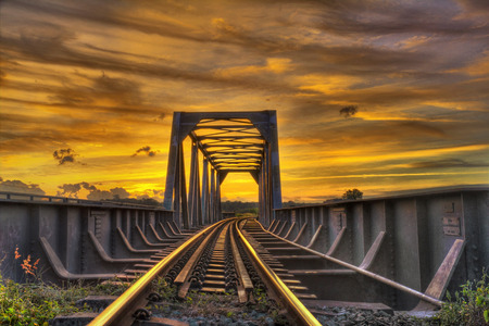 railway track at sunsetの写真素材