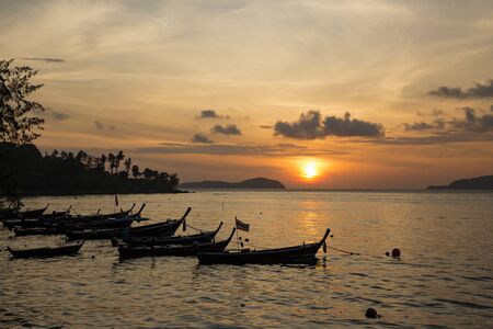 the boats at sunriseの写真素材