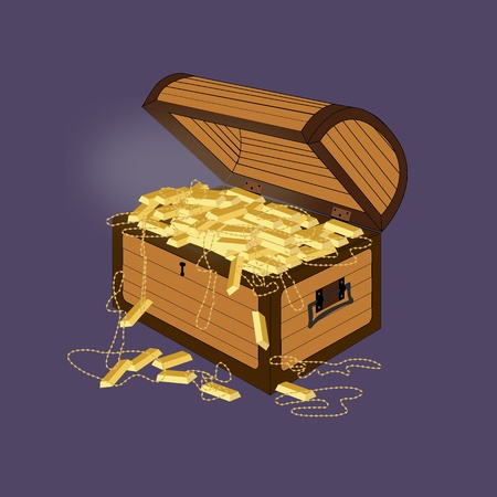 Vector illustration of a treasure chest with gold treasure inside. のイラスト素材