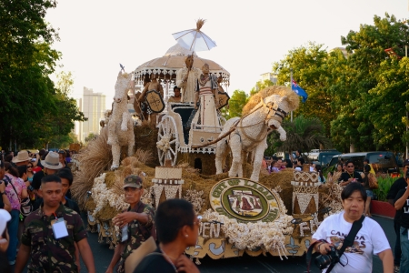 MANILA, PHILIPPINES - APR  14  City of Laoag float made of garlic during Aliwan Fiesta, which is the...