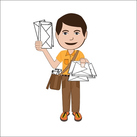 illustration of a mailman, postman, isolated in white background.のイラスト素材