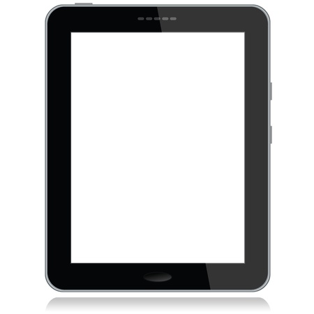 portrait view illustration of a tablet pc with white screen for copyspace,isolated in white background.  のイラスト素材