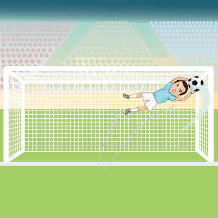 illustration of a goal keeper saving a soccer ball on a possible goal のイラスト素材