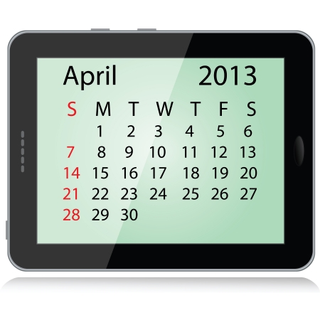 illustration of april 2013 calendar framed in a tablet pc.のイラスト素材