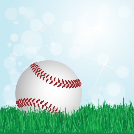 illustration of baseball on grass with sunshine and flare on background   のイラスト素材
