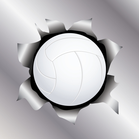 illustration of a volleyball bursting trough a metal sheet effects.  のイラスト素材