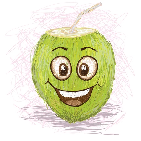 happy green coconut fruit juice cartoon character smiling   のイラスト素材