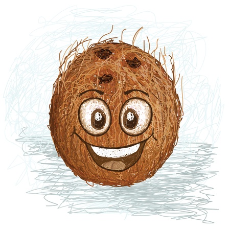 happy brown coconut fruit cartoon character smiling   のイラスト素材