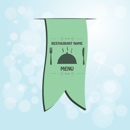 illustration of restaurant menu label brochure design element with blue bubbles background   のイラスト素材