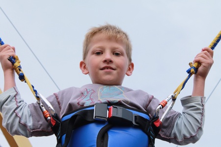caucasian boy with safety beltの素材