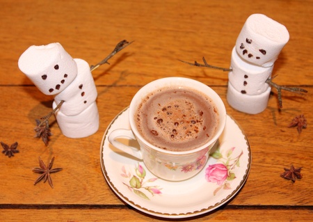Hot warming cocoa and marshmallow snowmenの素材