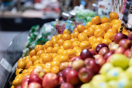 Fresh Orange and fruit on shelf in supermarket,Selective Focusの写真素材