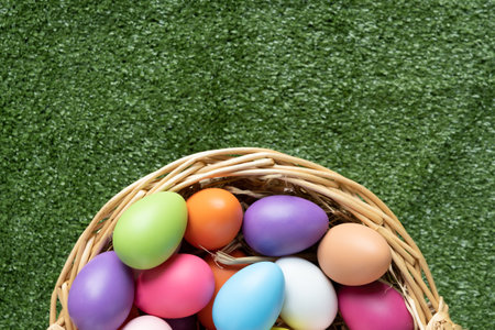 Easter eggs on wooden background with copy space,Colorful and handmade paint on eggs for easter day...