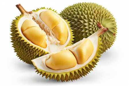 Fresh durian fruit isolated on white background.の素材