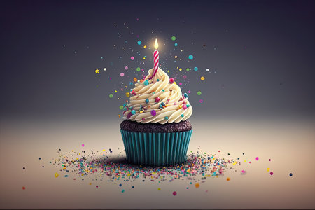 Birthday cupcake with a candle.の素材