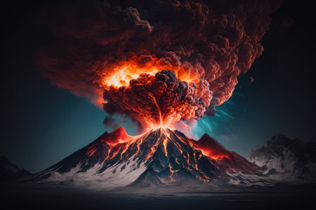 Volcano eruption at night.の素材