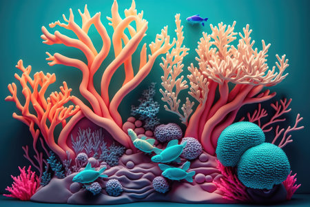 Underwater world with corals and fishes. Clay plasticine concept.の素材