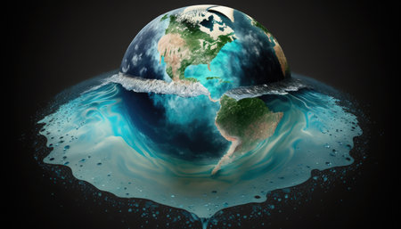 Water coming out from the earth. World water day concept.の素材