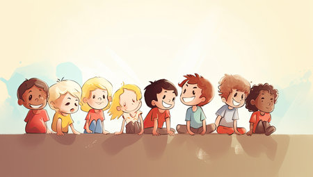 Illustration of a group of children with space for textの素材