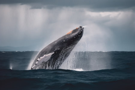 Humpback whale in the ocean, Iceland. Toned.の素材