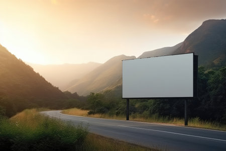 Blank billboard on the road in the mountains.の素材