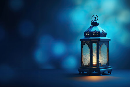 Arabic Lantern on blue bokeh, islamic backgroundの素材