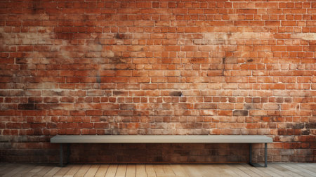 brown brick wall with a bench in front of itの素材