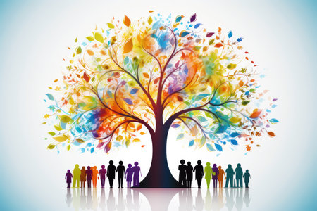 Family tree with people silhouettes.の素材