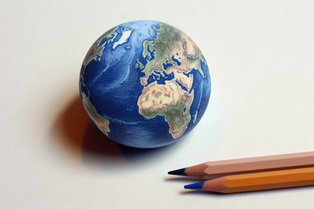 hand drawn of earth using color pencil, earth day concept.の素材