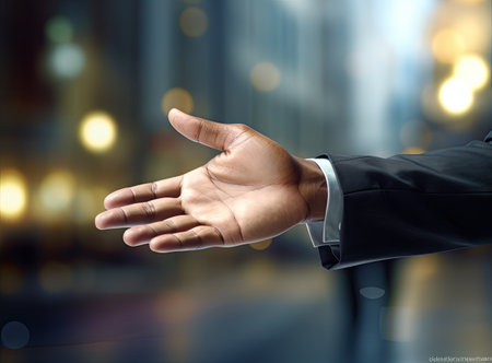 Businessman extended his hand in a handshake gesture. Business conceptの素材