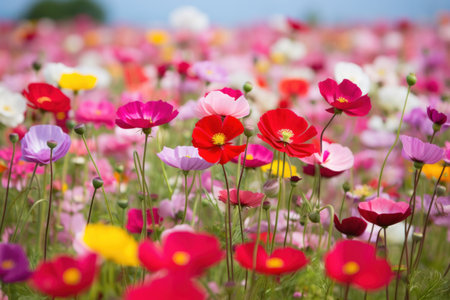 Full bloom vibrant colorful flower field landscapeの素材