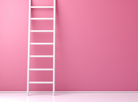 A white staircase on a pink background with copy spaceの素材