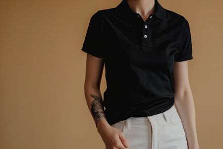 Modern black polo shirt on model for design mockupの素材