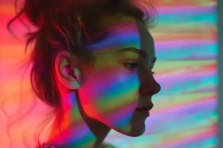 Rainbow light on woman's profileの素材