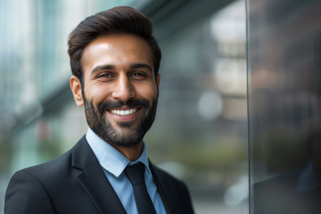 Smiling Indian businessman with copy spaceの素材