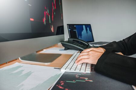 Business woman deal Investment stock market discussing graph stock market trading Stock traders...