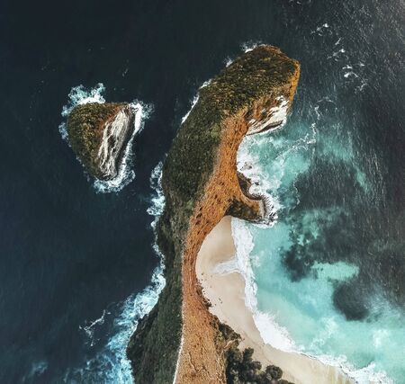 Aerial view of landscape with Kelingking beach, Nusa Penida island Bali ,Indonesiaの写真素材