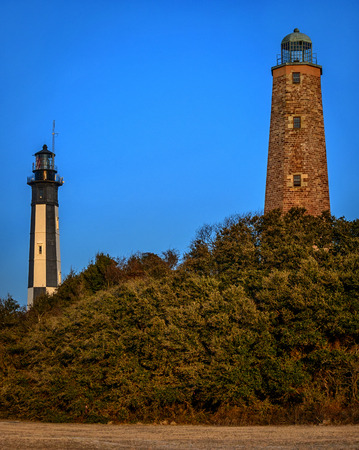 Cape Henry Lighthouses, taken at sunsetの写真素材