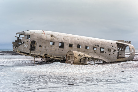 In the winter of 1973 a  US Navy DC-3 plane ran out of fuel and had to crash-land on the black sand...