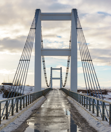 A single lane bridge in southern Iceland. There are many one-lane bridges located throughout Iceland.の写真素材