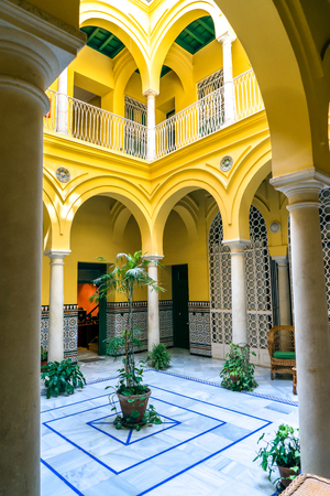 A Spanish style courtyard as seen in Seville Spain.の写真素材
