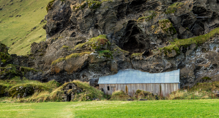 The Rutshellir caves on the south coast of Iceland near Skogafoss waterfallの写真素材